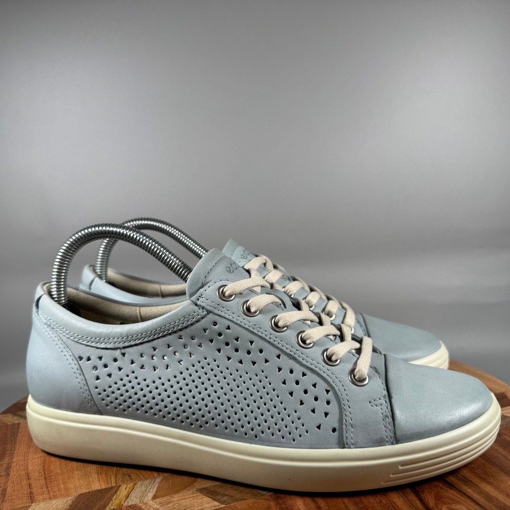 ECCO Soft 7 Perforated Leather Sneakers Womens 8 Powder Blue 43084302292